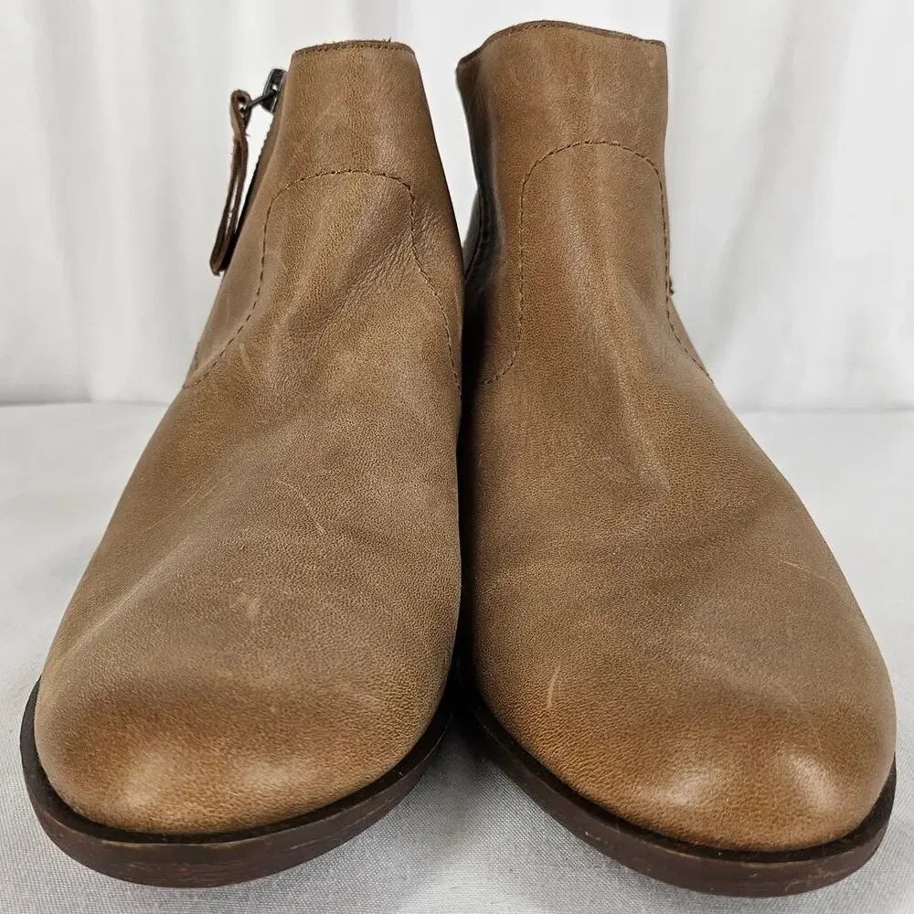 LUCKY BRAND BLANDRE TAN LEATHER BOOTIES – WOMEN’S SIZE 9M – SIDE ZIP – LOW HEEL